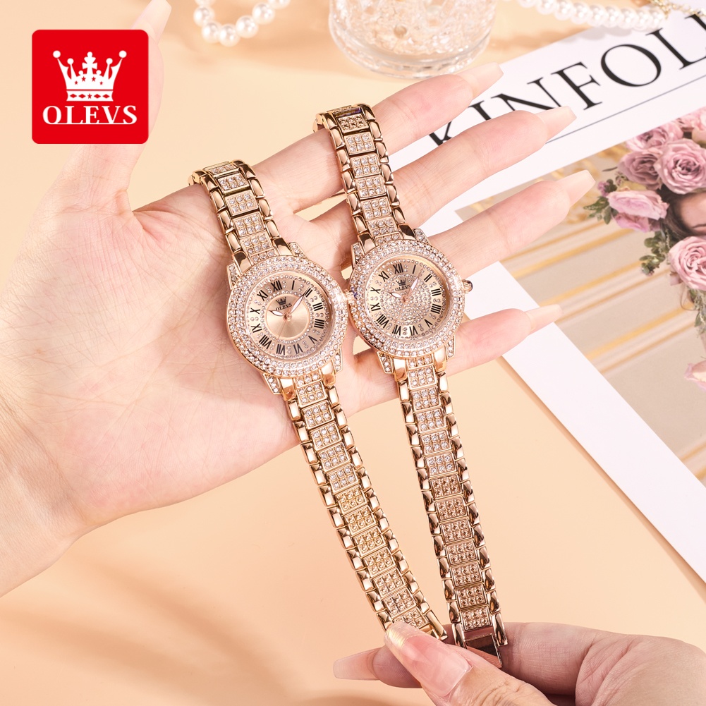 Luxury Women'S Watch - OLEVS Luxusmode Damenuhren Diamant-Zifferblatt wasserdichte Diamant-Intarsien-Quarzuhr