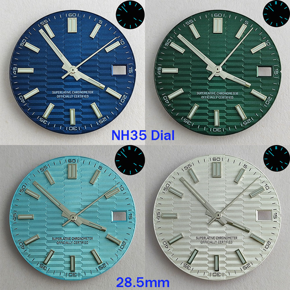 Luxury Watch With Green Dial - 28,5 mm NH35-Zifferblatt, NH35-Zeiger, blau-grün leuchtend,