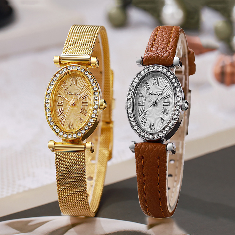 Luxury Women'S Watch - Luxus-Damenuhr, Modische Ovale Diamant-Zifferblatt Quarz-Armbanduhr, Großhandel,