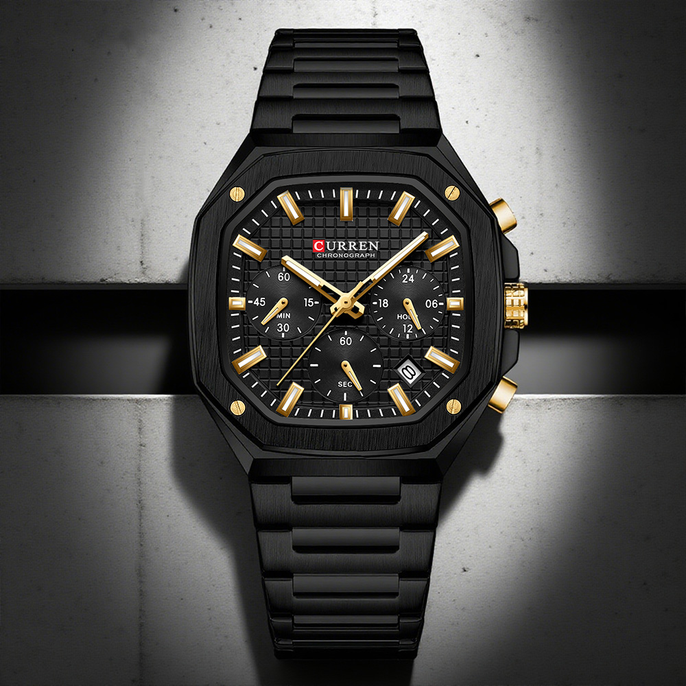Luxury Watch And Bracelet - CURREN Luxuriöse quadratische Chrono-Uhr für Herren,