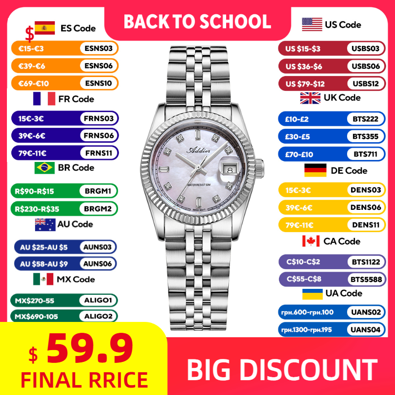 Luxury Women'S Watch - ADDIES 585 Quarz Damenuhren, Saphirglas, 5